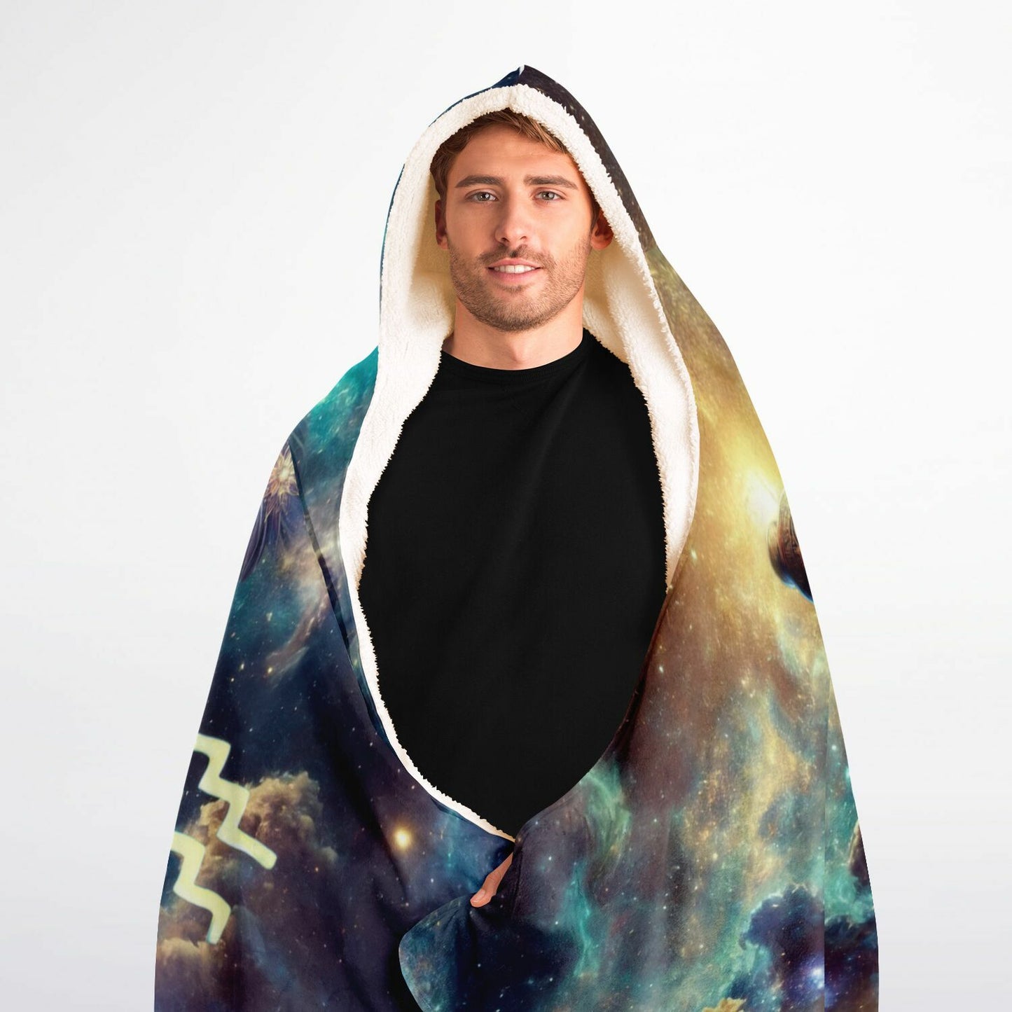 Aquarius Goddess Hooded Blanket 60x80 – soft sherpa-lined blanket with cosmic