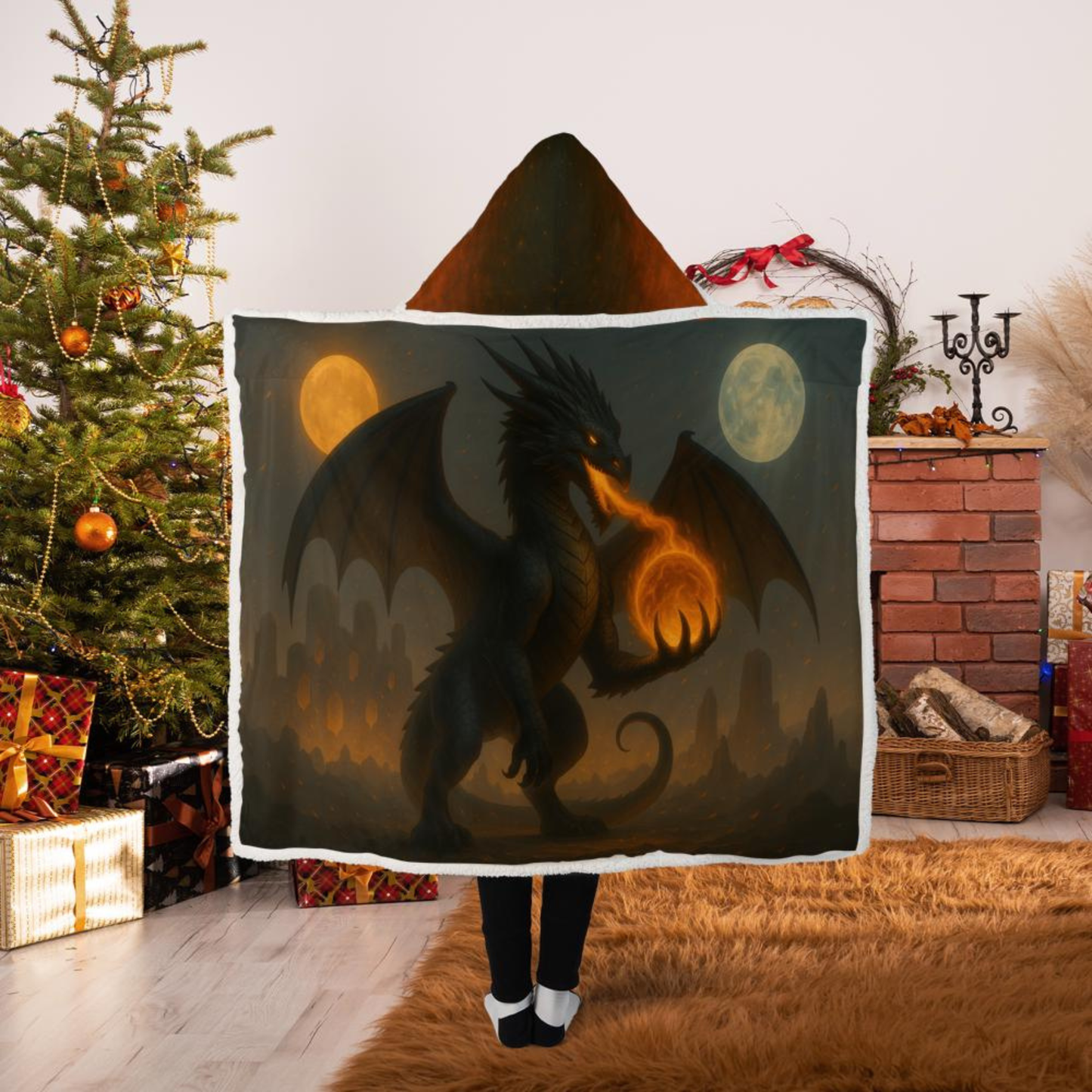 Fire Dragon Hooded Blanket – Kid size, cozy fantasy design