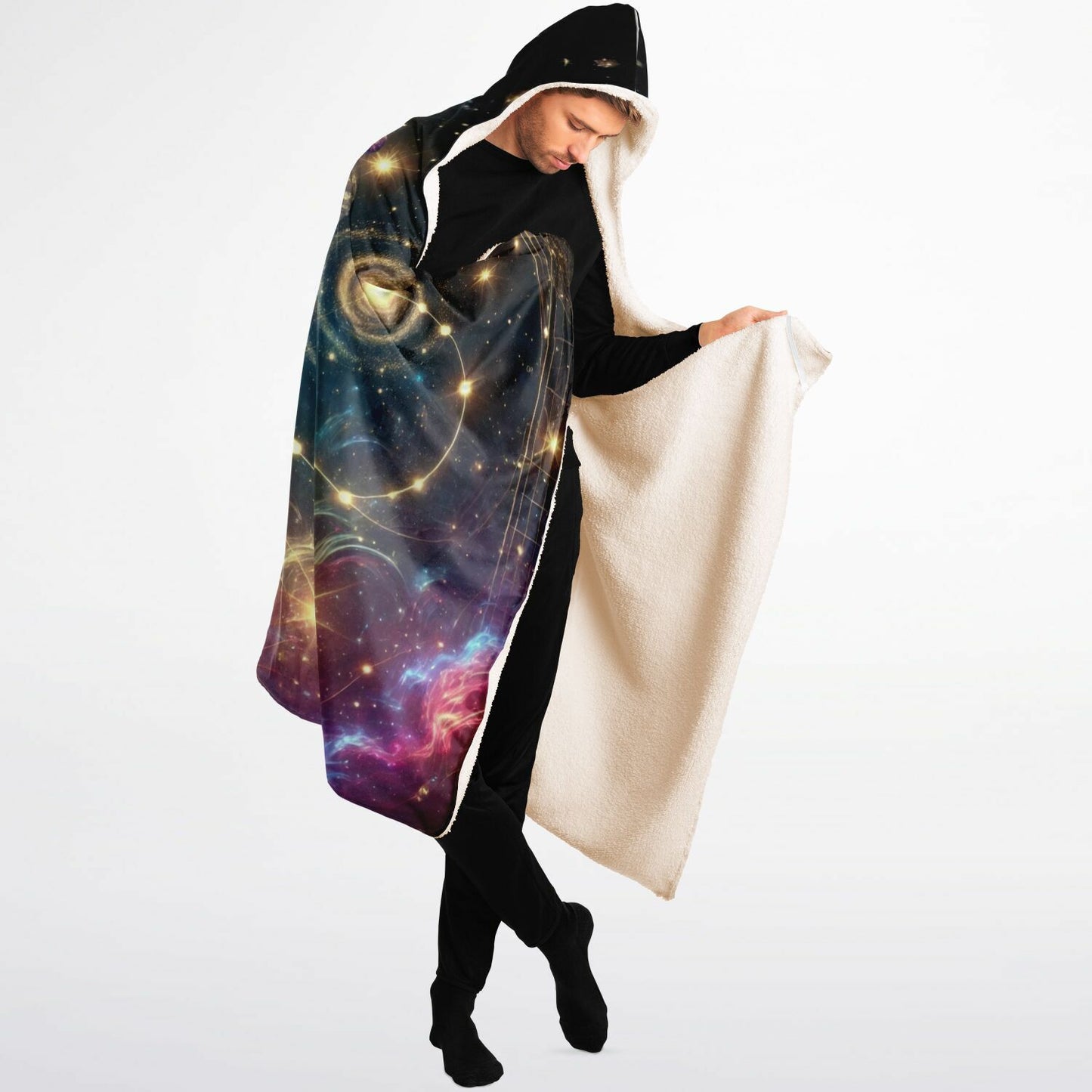 Libra Equinox Hooded Blanket 60×80 – ultra-cozy sherpa lining with cosmic Libra