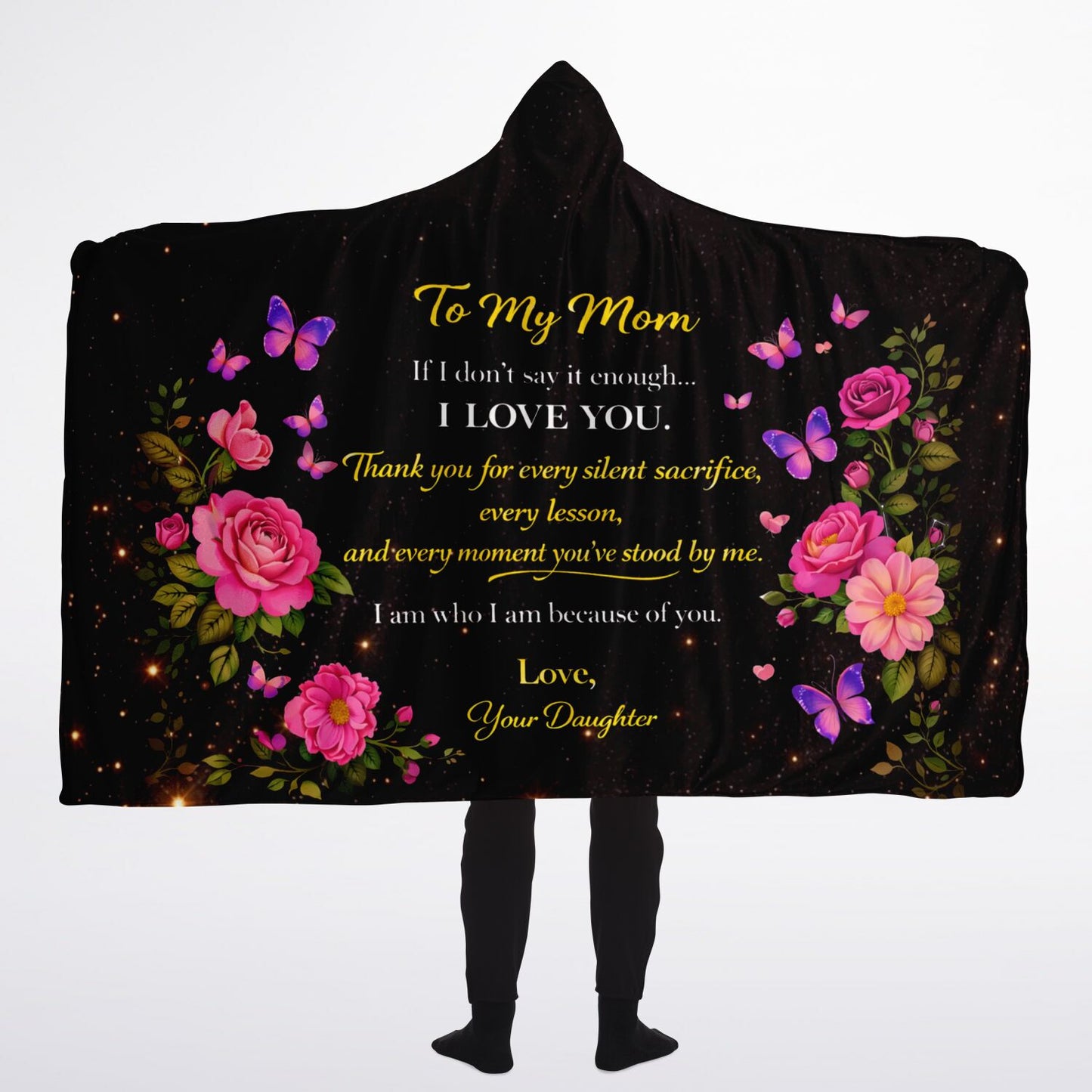 A Daughter’s Eternal Love Hooded Blanket 60x80 – cozy sherpa comfort with heartfelt message for mom flowers
