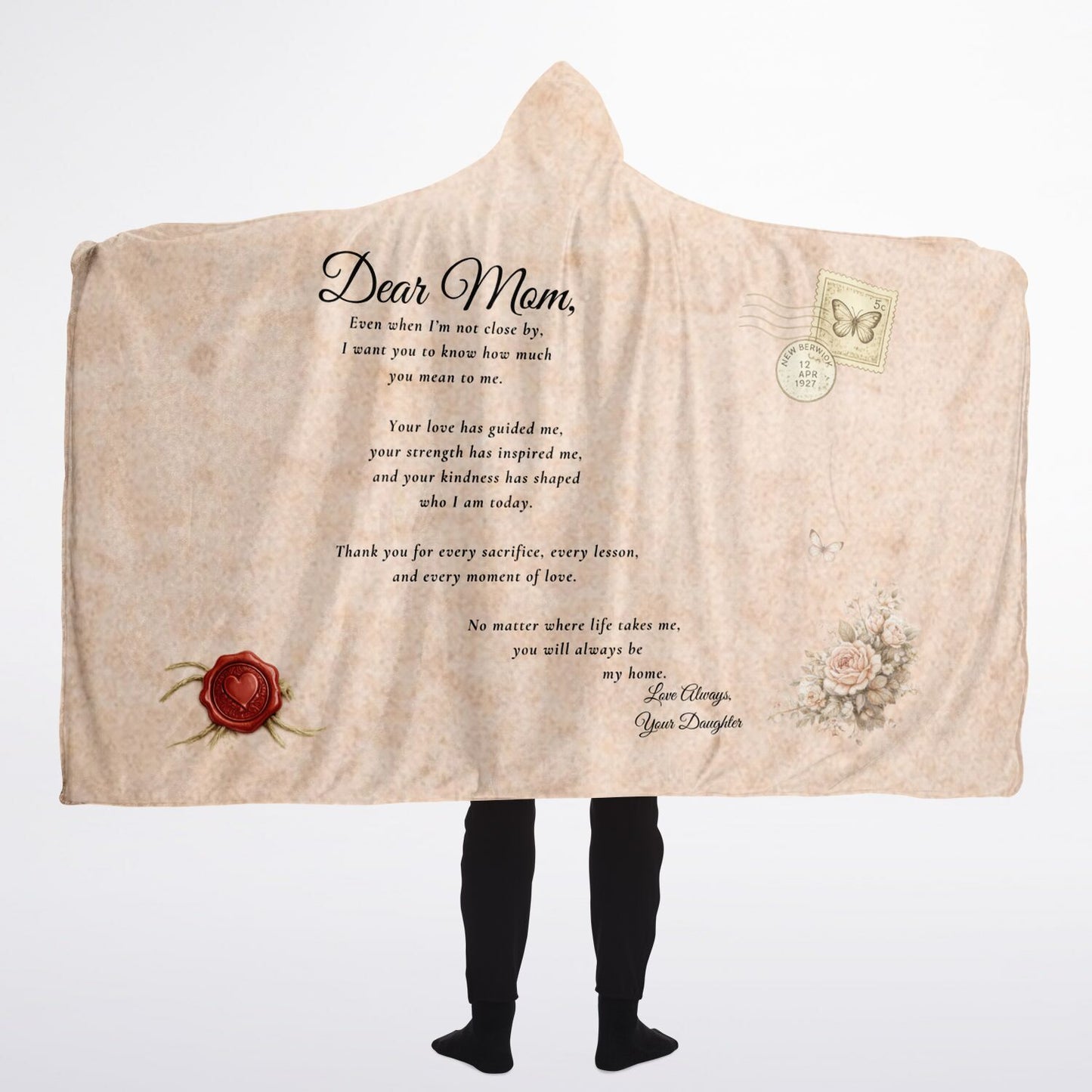 A Letter to My Mom Hooded Blanket 60x80 – cozy sherpa blanket with heartfelt message for mom