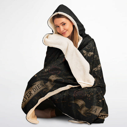 A Mother’s Love Never Dies Hooded Blanket 45x60 – ultra-soft fleece hooded blanket featuring a gothic skeleton mother embracing her children. warm ultra warm