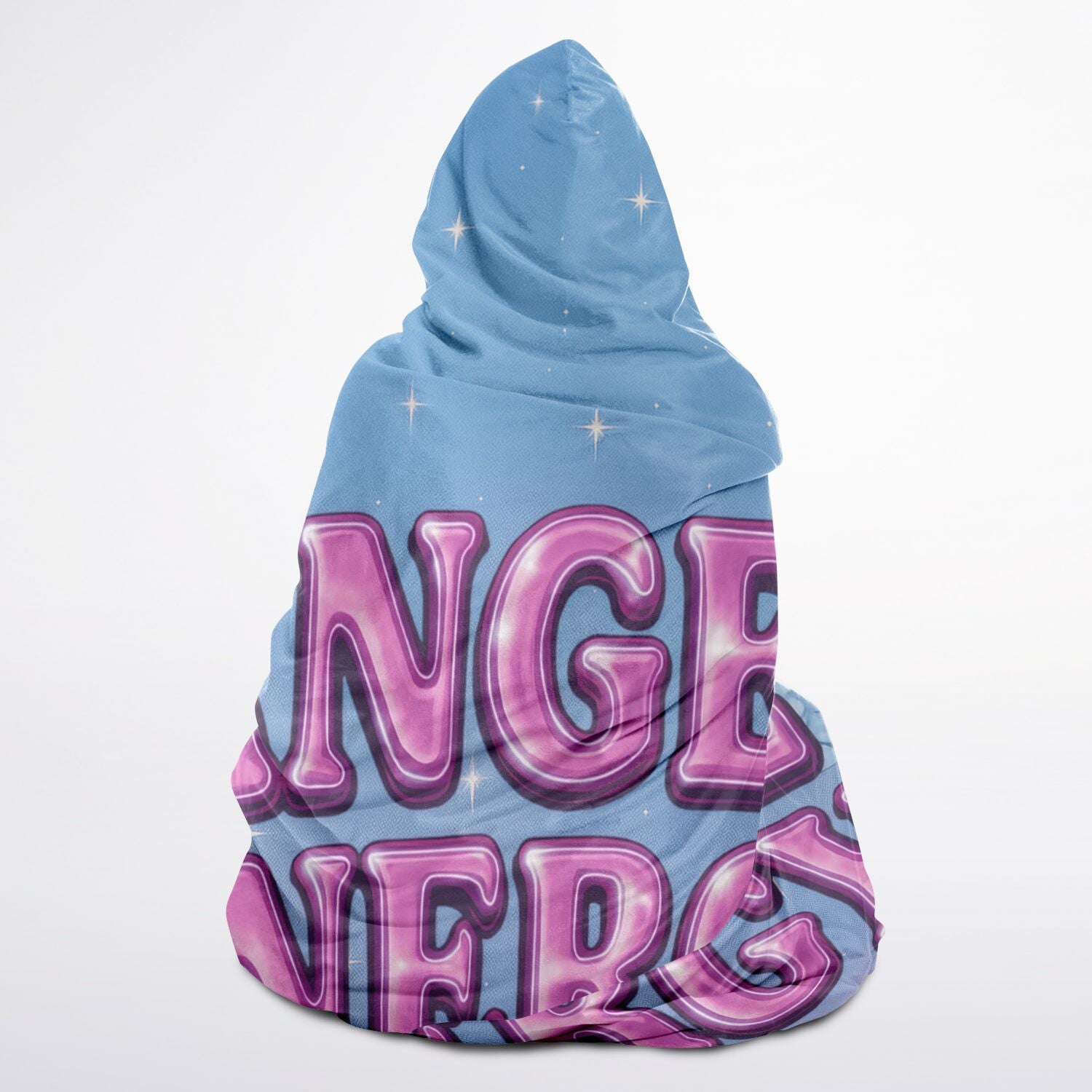 Angel Energy hooded blanket 45x60, blue, wings and hearts back