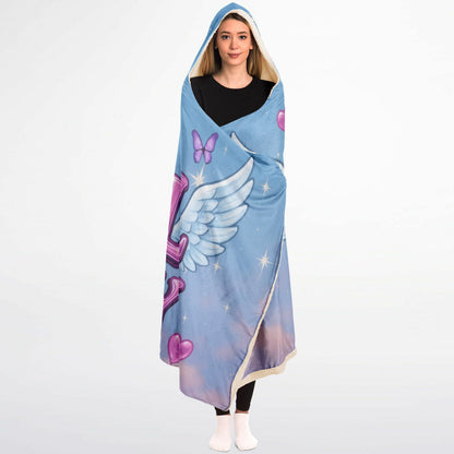Angel Energy hooded blanket 45x60, blue, wings and hearts cozy