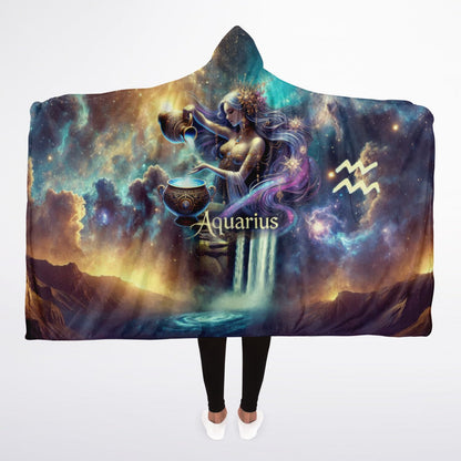 Aquarius Goddess Hooded Blanket 45x60 – cozy fleece blanket inspired by zodiac art and celestial beauty