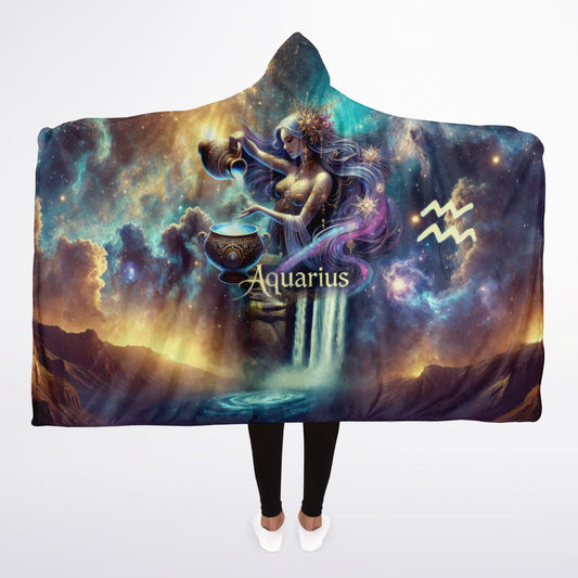 Aquarius Goddess Hooded Blanket 45x60 – cozy fleece blanket inspired by zodiac art and celestial beauty