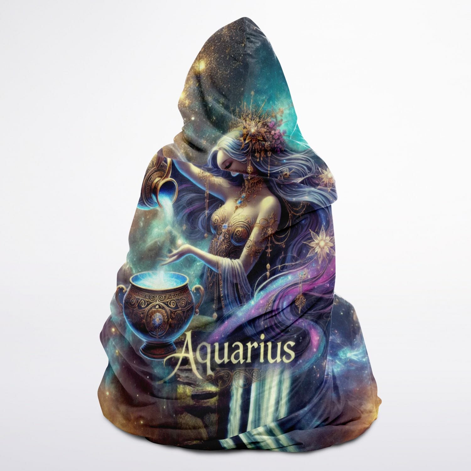 Aquarius Goddess Hooded Blanket 45x60 – cozy fleece blanket inspired by zodiac art 