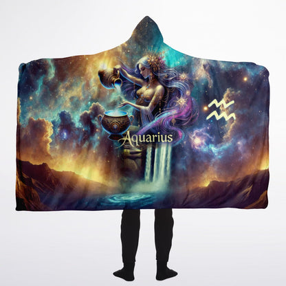 Aquarius Goddess Hooded Blanket 60x80 – soft sherpa-lined blanket with cosmic Aquarius goddess design