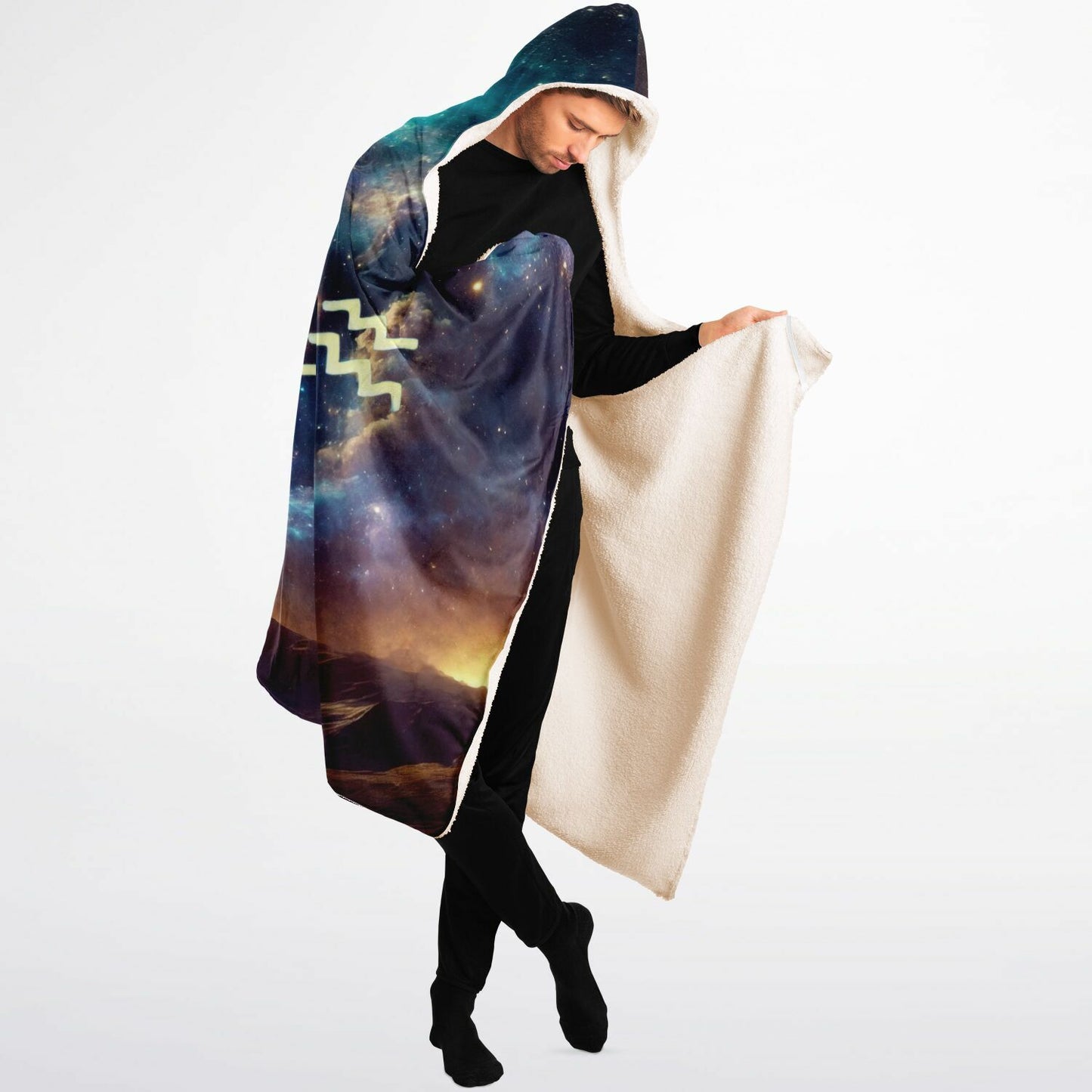 Aquarius Goddess Hooded Blanket 60x80 – soft sherpa-lined blanket with cosmic Aquarius 