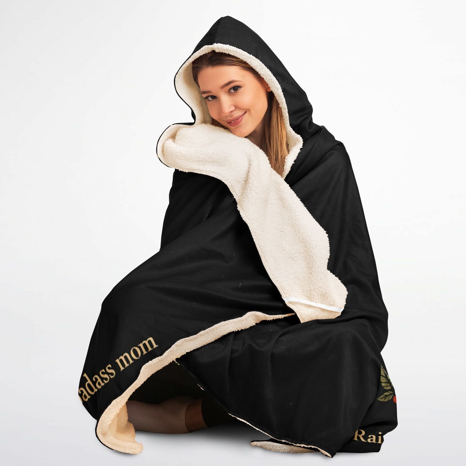 Badass Mom Power Hooded Blanket 45x60 – bold gift for mom with rock hand design and strong attitude 