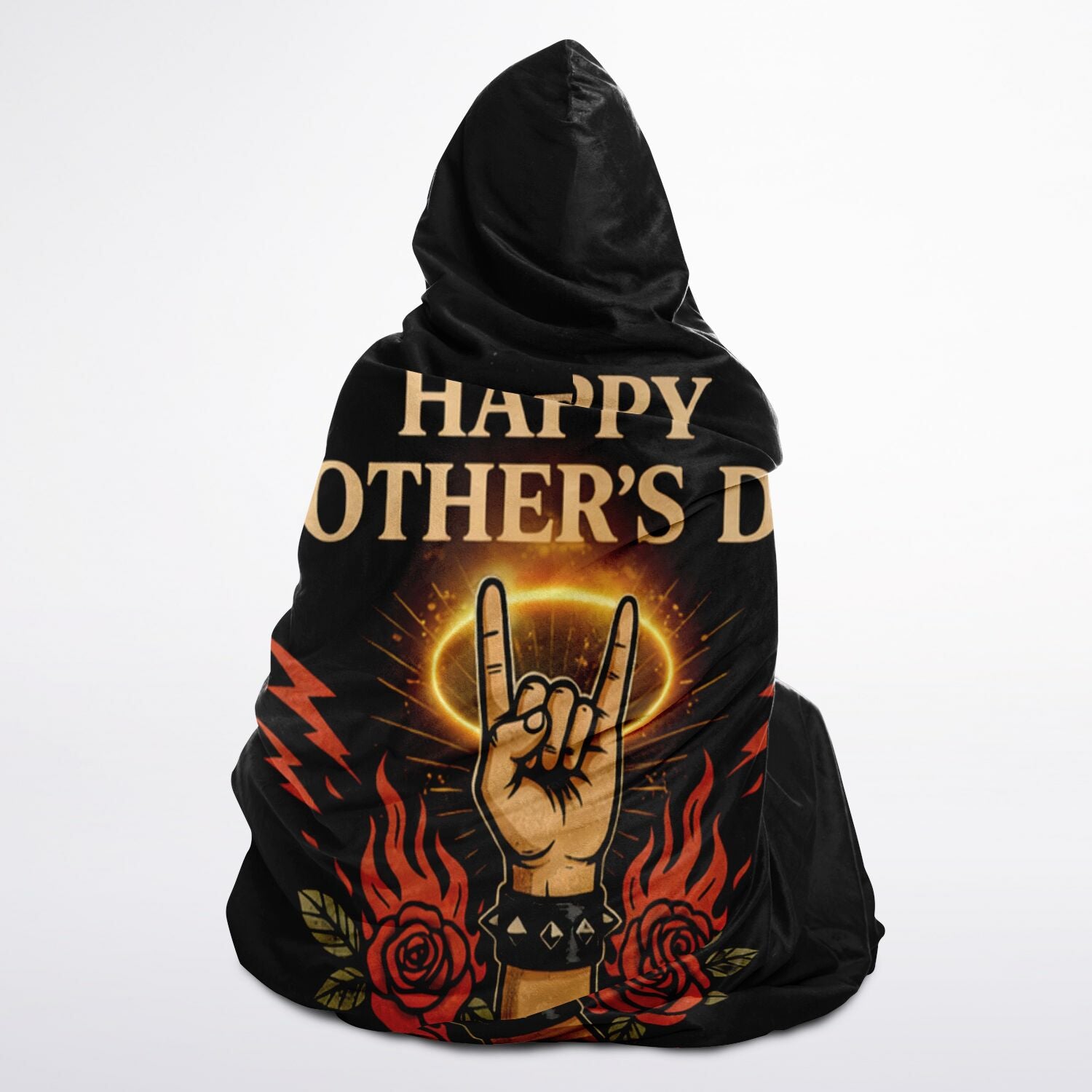 Badass Mom Power Hooded Blanket 45x60 – bold gift for mom with rock hand design and strong attitude message cozy
