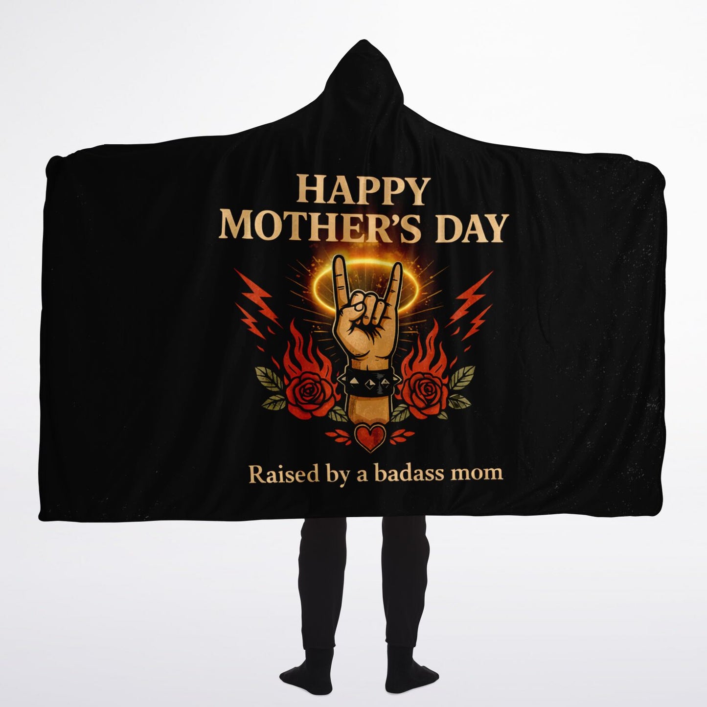 Badass Mom Power Hooded Blanket 60x80 – cozy sherpa blanket celebrating strong and fearless moms 