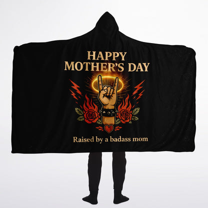 Badass Mom Power Hooded Blanket 60x80 – cozy sherpa blanket celebrating strong and fearless moms 