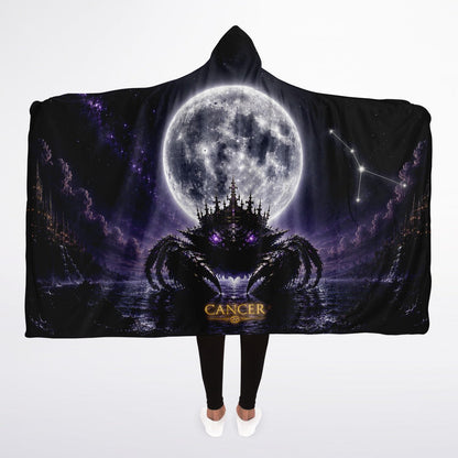 Cancer Moon King Hooded Blanket 45x60 – ultra-soft fleece hooded blanket featuring a mystical moonlit Cancer king design