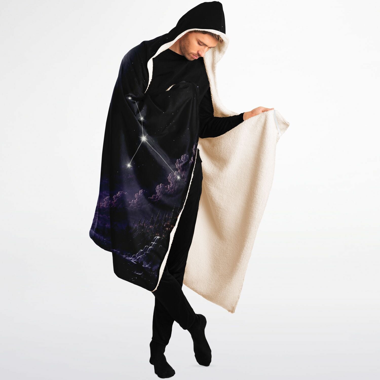Cancer Moon King Hooded Blanket 60x80 – oversized cozy sherpa hooded blanket with a celestial Cancer zodiac 