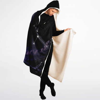Cancer Moon King Hooded Blanket 60x80 – oversized cozy sherpa hooded blanket with a celestial Cancer zodiac 