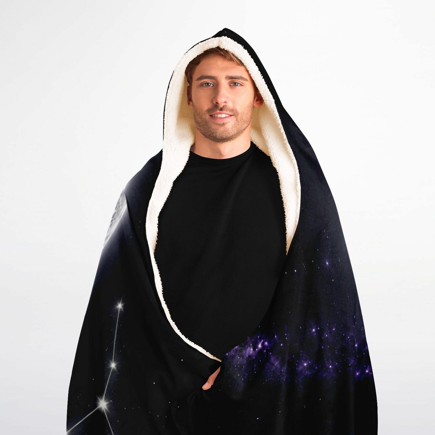 Cancer Moon King Hooded Blanket 60x80 – oversized cozy sherpa hooded blanket with a celestial Cancer 