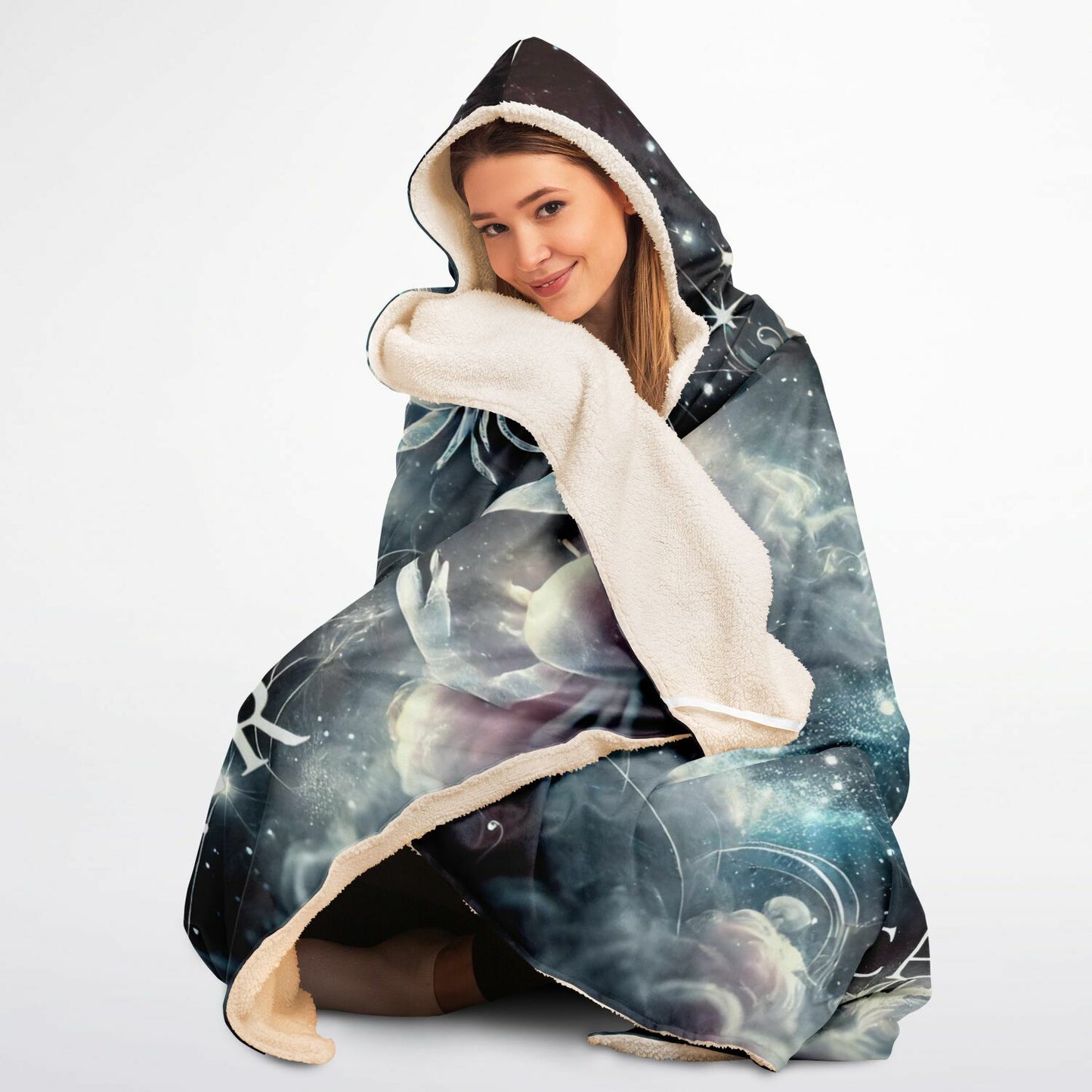 Cancer Moonlight Hooded Blanket 45x60 – cozy celestial fleece blanket inspired by Cancer’s 