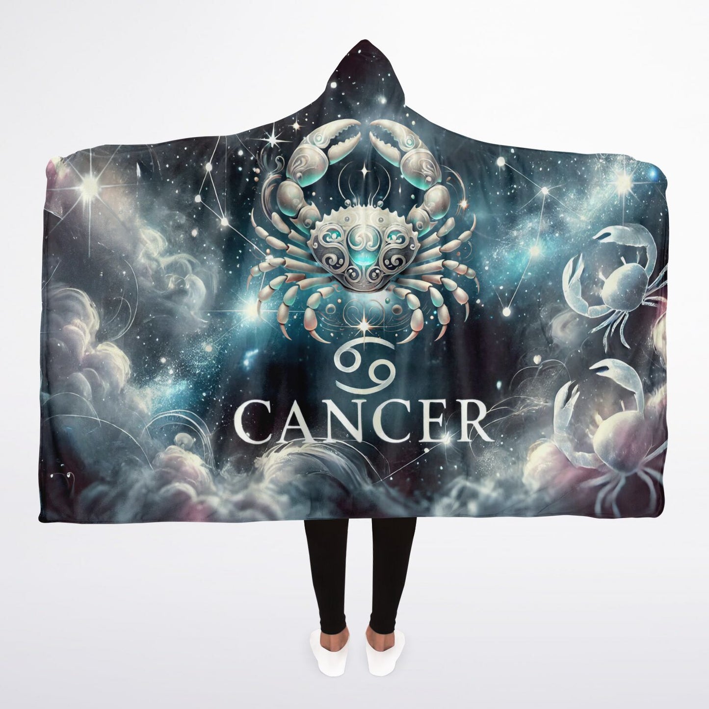Cancer Moonlight Hooded Blanket 45x60 – cozy celestial fleece blanket inspired by Cancer’s intuition and moonlight energy