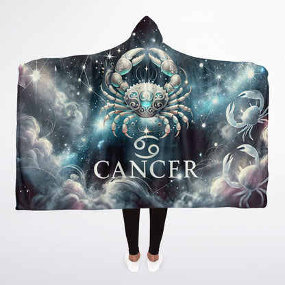 Cancer Moonlight Hooded Blanket 45x60 – cozy celestial fleece blanket inspired by Cancer’s intuition and moonlight energy