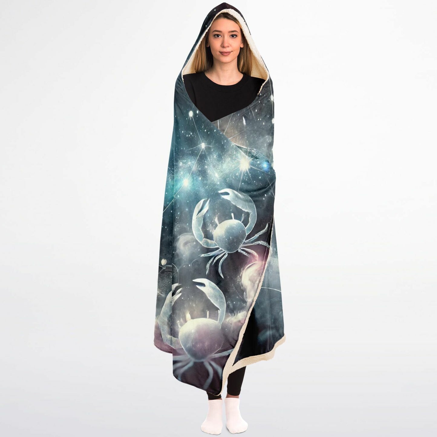 Cancer Moonlight Hooded Blanket 45x60 – cozy celestial fleece blanket inspired by Cancer’s intuition 