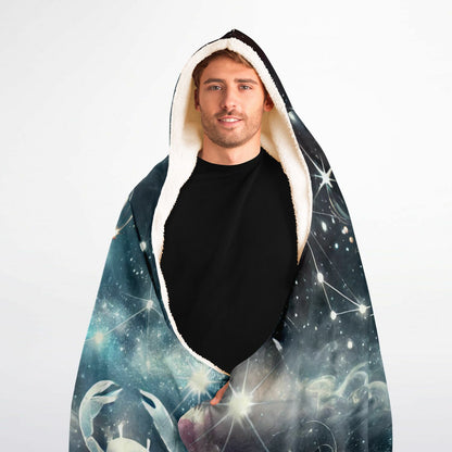 Cancer Moonlight Hooded Blanket 60x80 – premium sherpa fleece with glowing lunar crab design for 