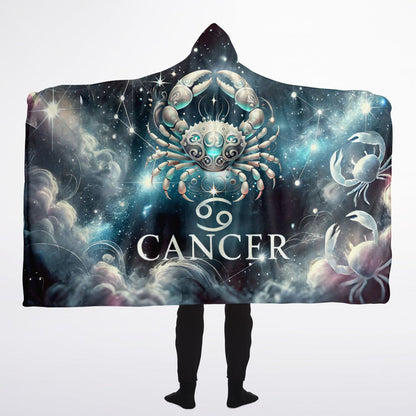 Cancer Moonlight Hooded Blanket 60x80 – premium sherpa fleece with glowing lunar crab design for emotional comfort