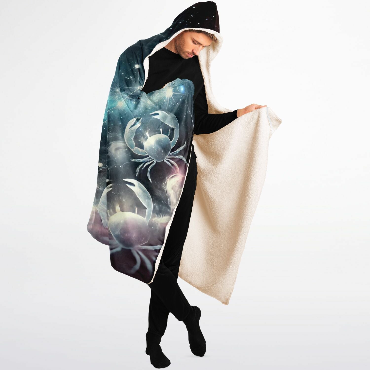 Cancer Moonlight Hooded Blanket 60x80 – premium sherpa fleece with glowing lunar crab design 