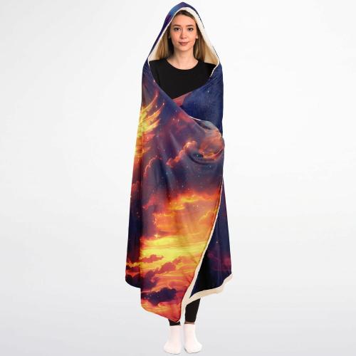"Celestial Pegasus Hooded Blanket 45x60 – soft sherpa fleece with cosmic Pegasus design and glowing 