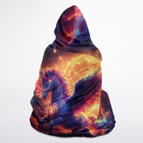 "Celestial Pegasus Hooded Blanket 45x60 – soft sherpa fleece with cosmic Pegasus design and 