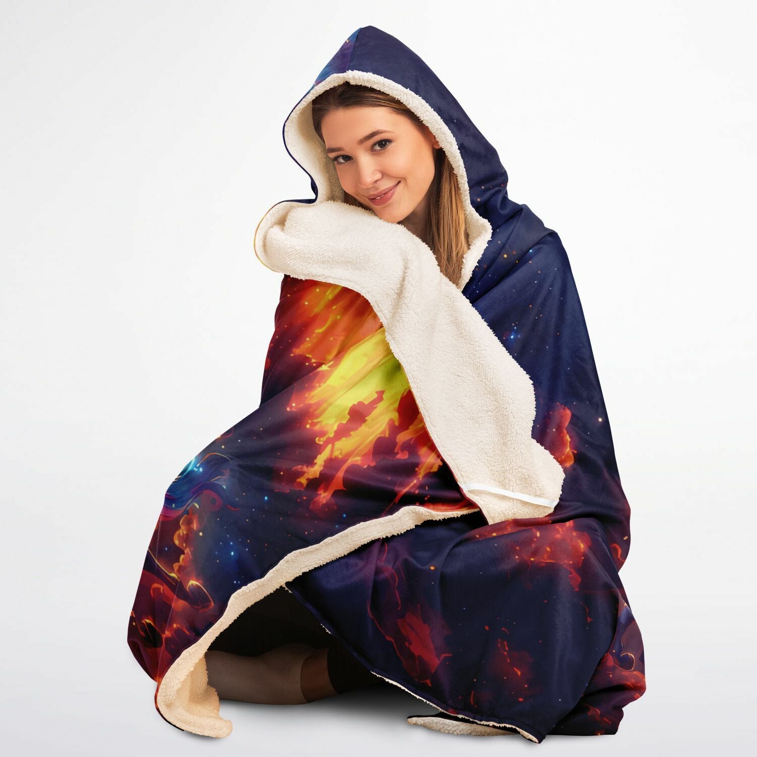 "Celestial Pegasus Hooded Blanket 45x60 – soft sherpa fleece with cosmic Pegasus design 