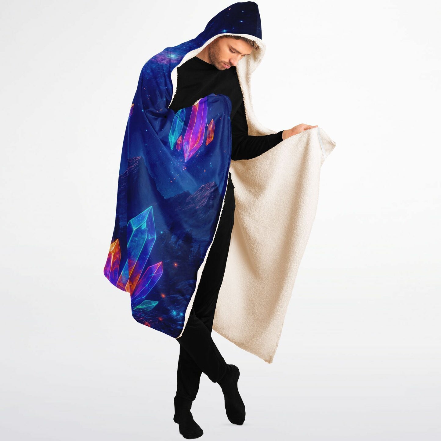 Crystal Ascension Hooded Blanket 60x80 – sherpa-lined comfort infused with celestial