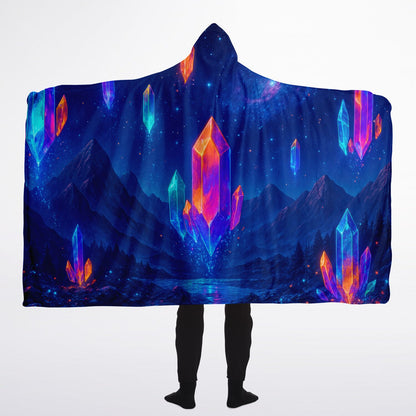 Crystal Ascension Hooded Blanket 60x80 – sherpa-lined comfort infused with celestial crystal energy