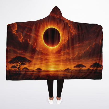 Eclipse of the Soul Hooded Blanket 45x60 – golden solar eclipse design with soft sherpa warmth