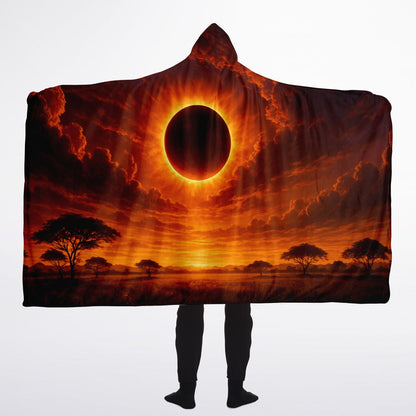 Eclipse of the Soul Hooded Blanket 60x80 – cosmic fire sky comfort for meditation and self-care