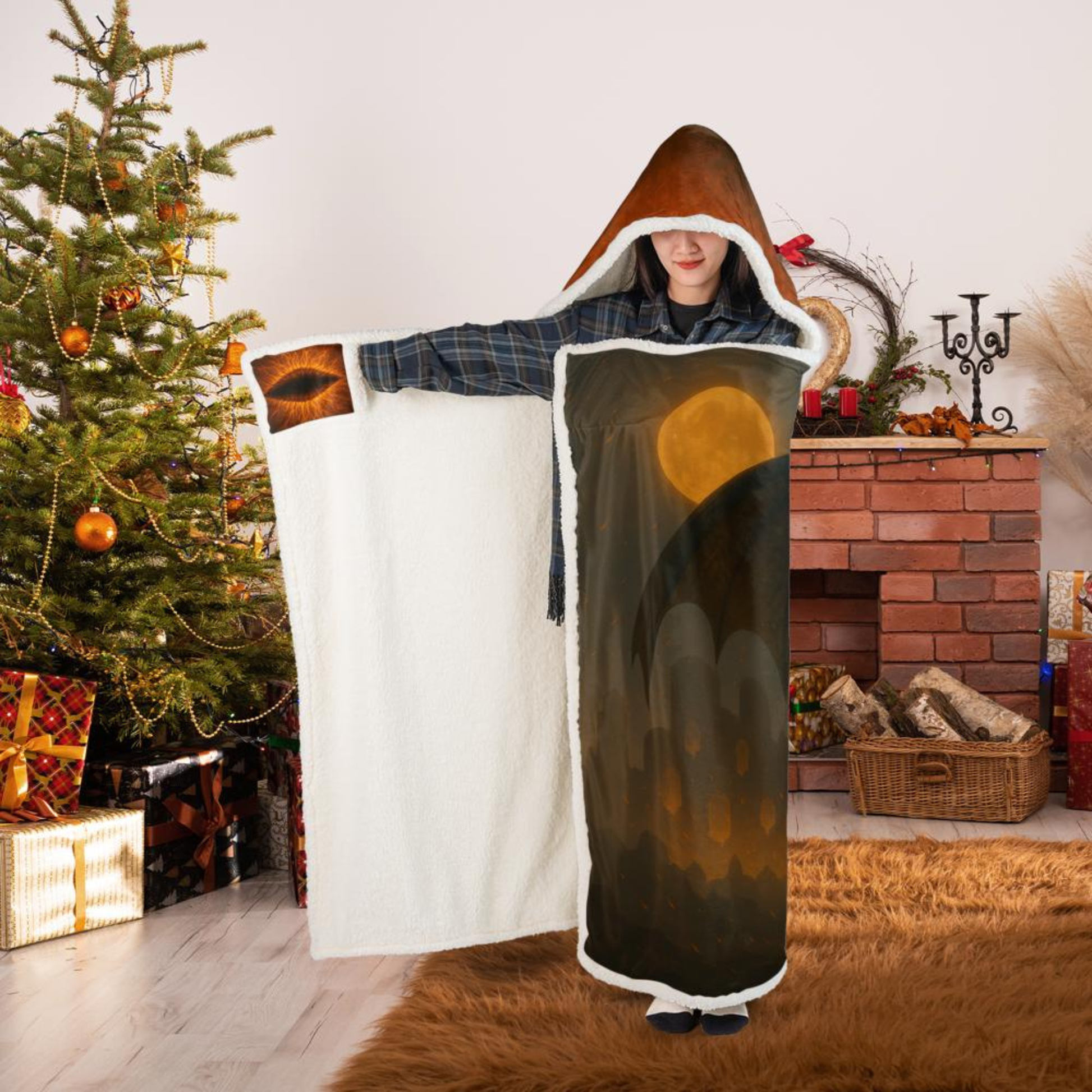 Fire Dragon Hooded Blanket – Adult size, epic dark dragon breathing fire