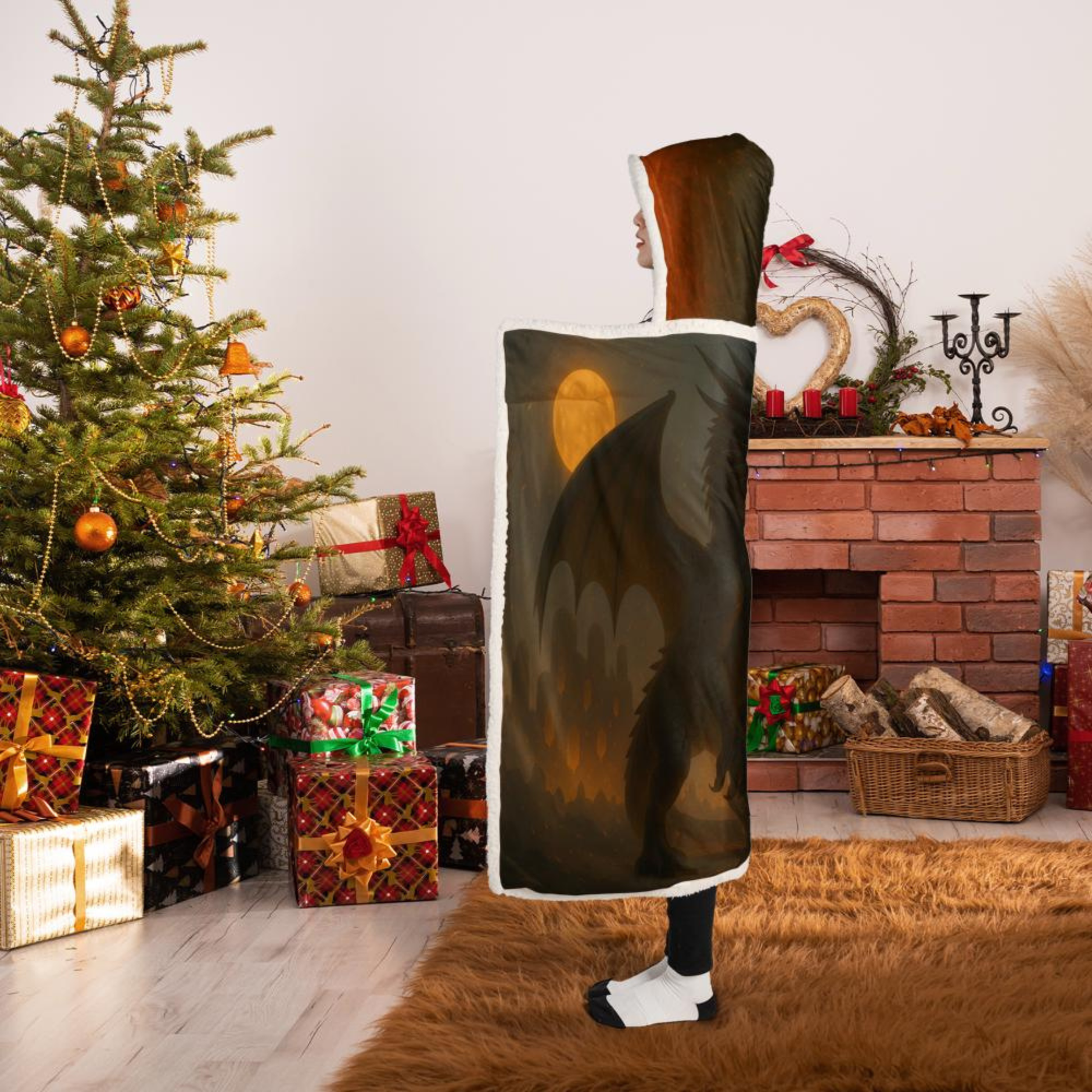 Fire Dragon Hooded Blanket – Kid size, cozy fantasy design for little 