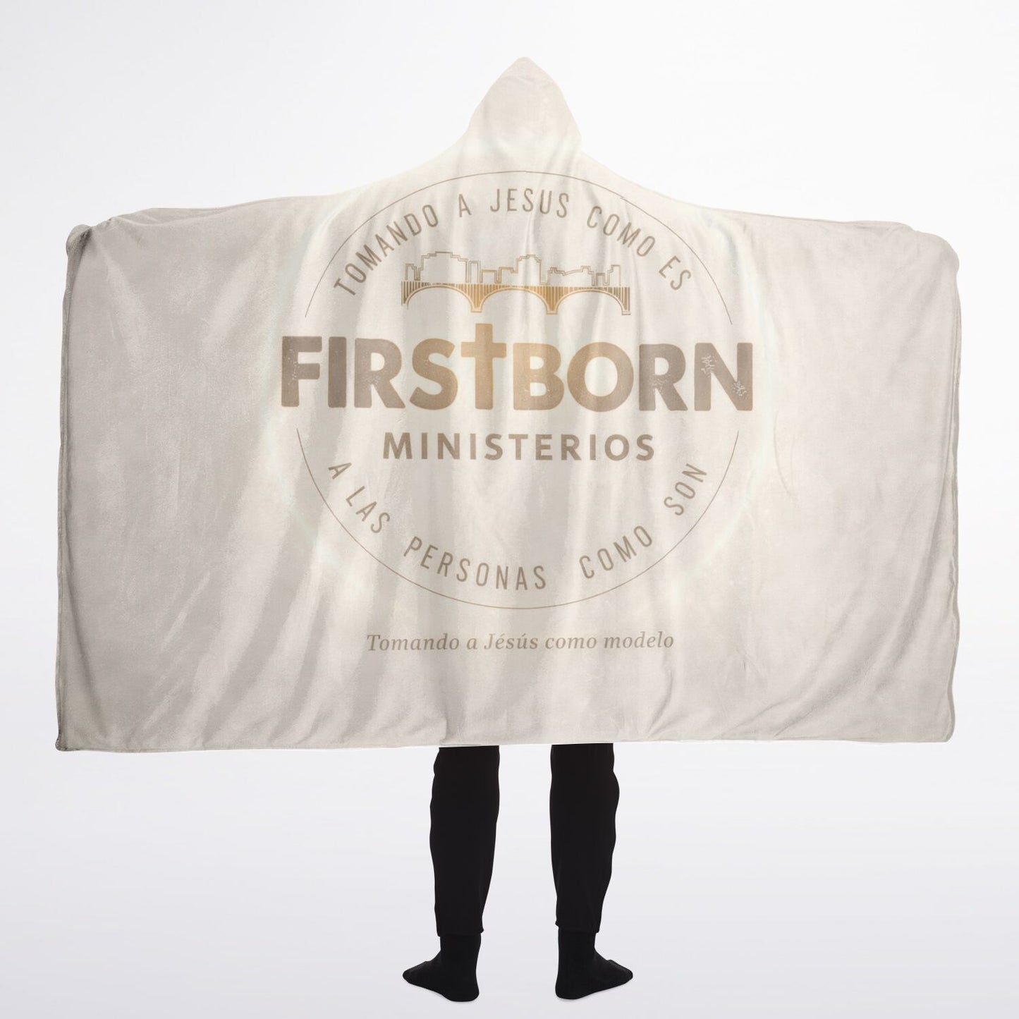 Firstborn Legacy Hooded Blanket 60x80 – oversized plush fleece wrap featuring Firstborn Ministerios emblem