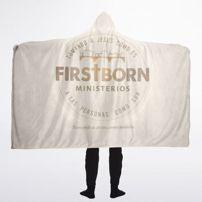 Firstborn Legacy Hooded Blanket 60x80 – oversized plush fleece wrap featuring Firstborn Ministerios emblem