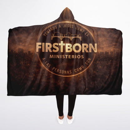 Firstborn Ministerios Celestial Light Hooded Blanket 45×60 – plush fleece comfort wrapped in radiant golden faith-inspired design
