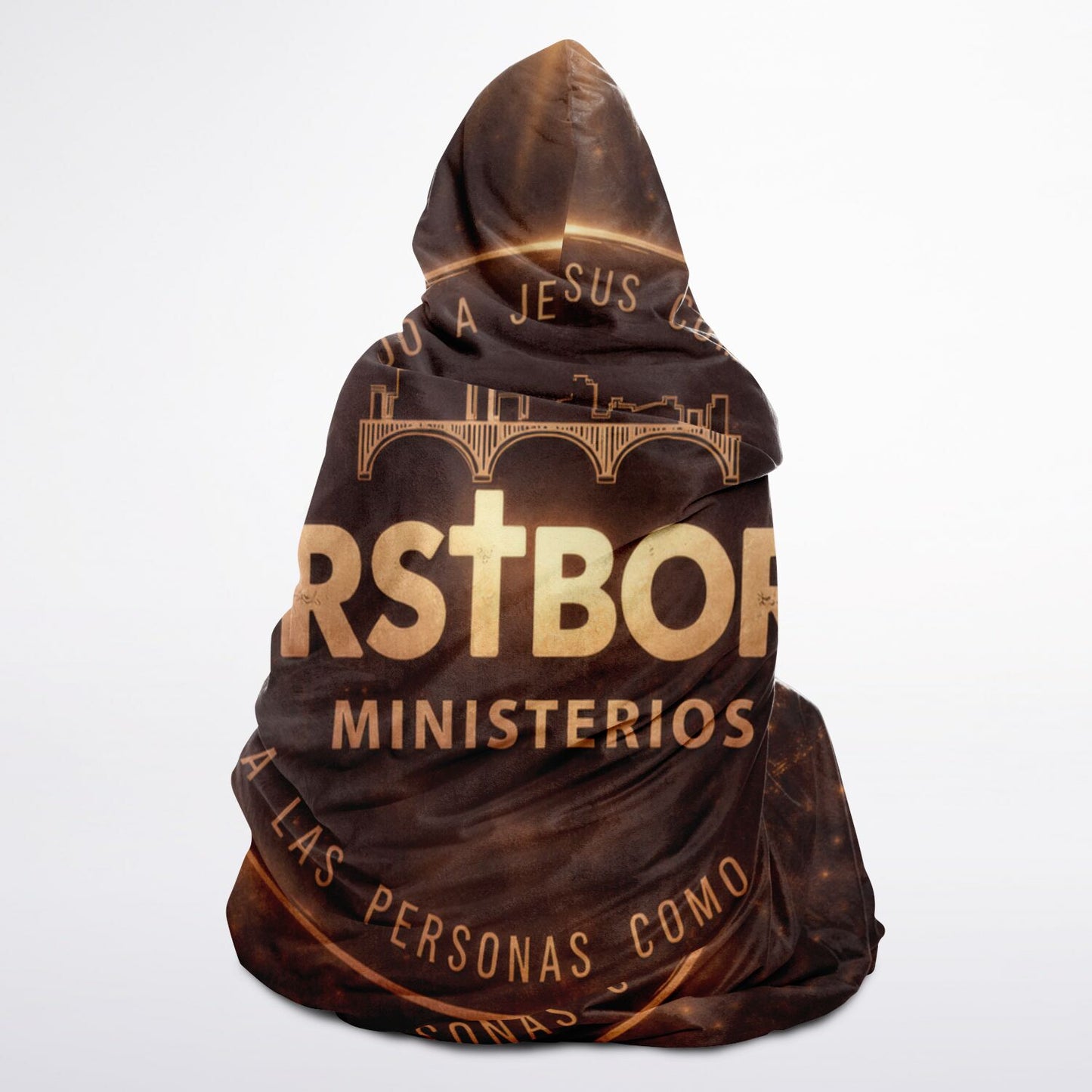 Firstborn Ministerios Celestial Light Hooded Blanket 45×60 – plush fleece comfort wrapped in radiant golden