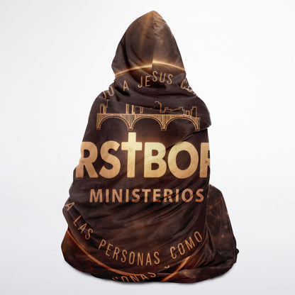 Firstborn Ministerios Celestial Light Hooded Blanket 45×60 – plush fleece comfort wrapped in radiant golden