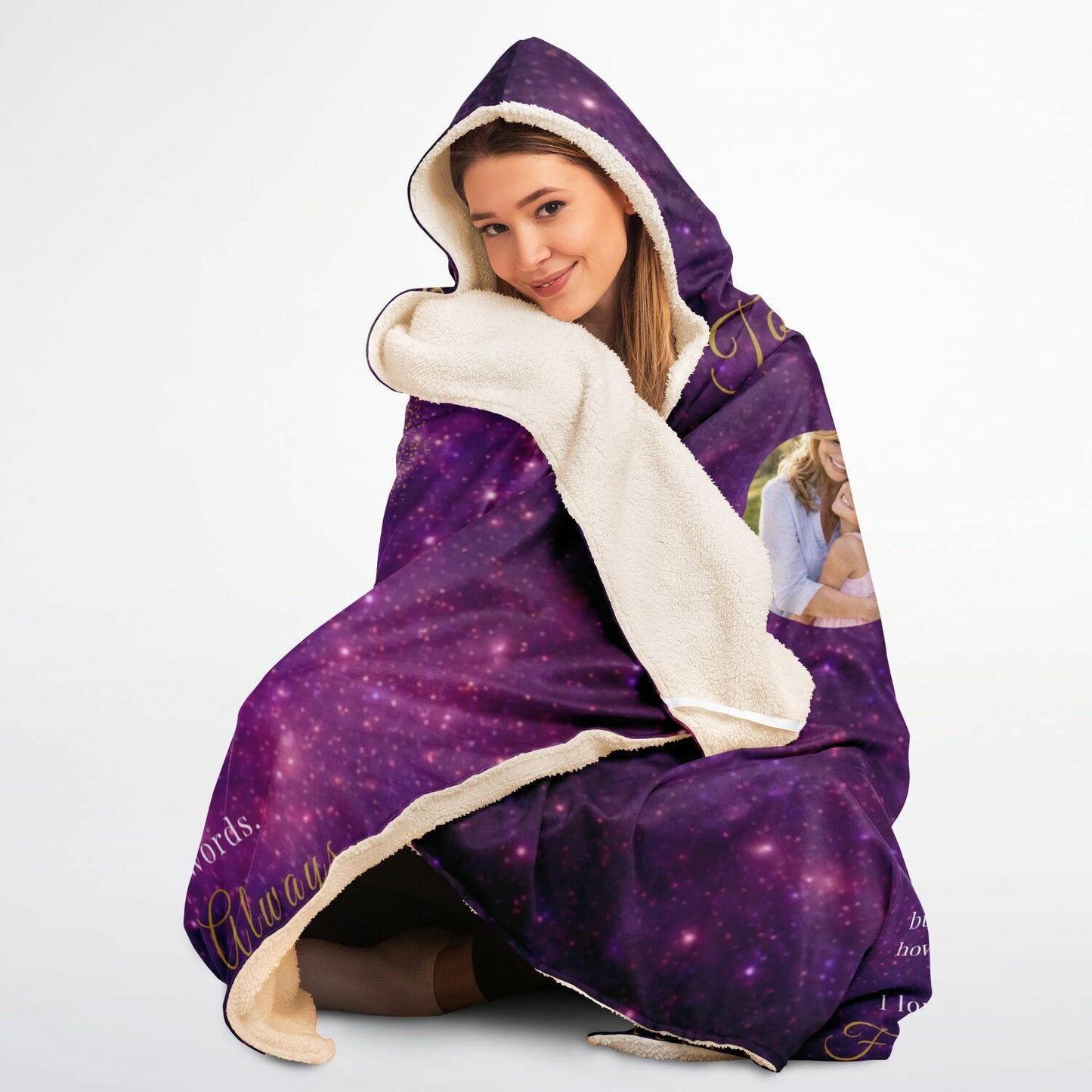 Forever And Always Mom Hooded Blanket 45x60 – personalized photo gift for mom with galaxy background 