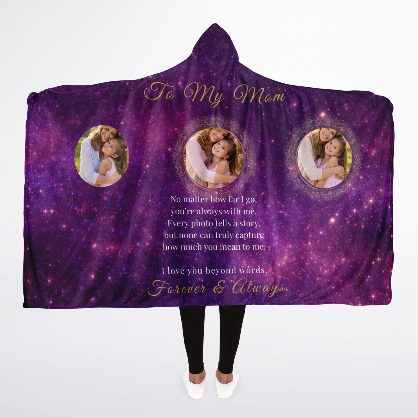 Forever And Always Mom Hooded Blanket 45x60 – personalized photo gift for mom with galaxy background and heartfelt message