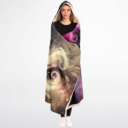 Gemini Shadow and Light Hooded Blanket 45x60 – dual goddess cosmic art 