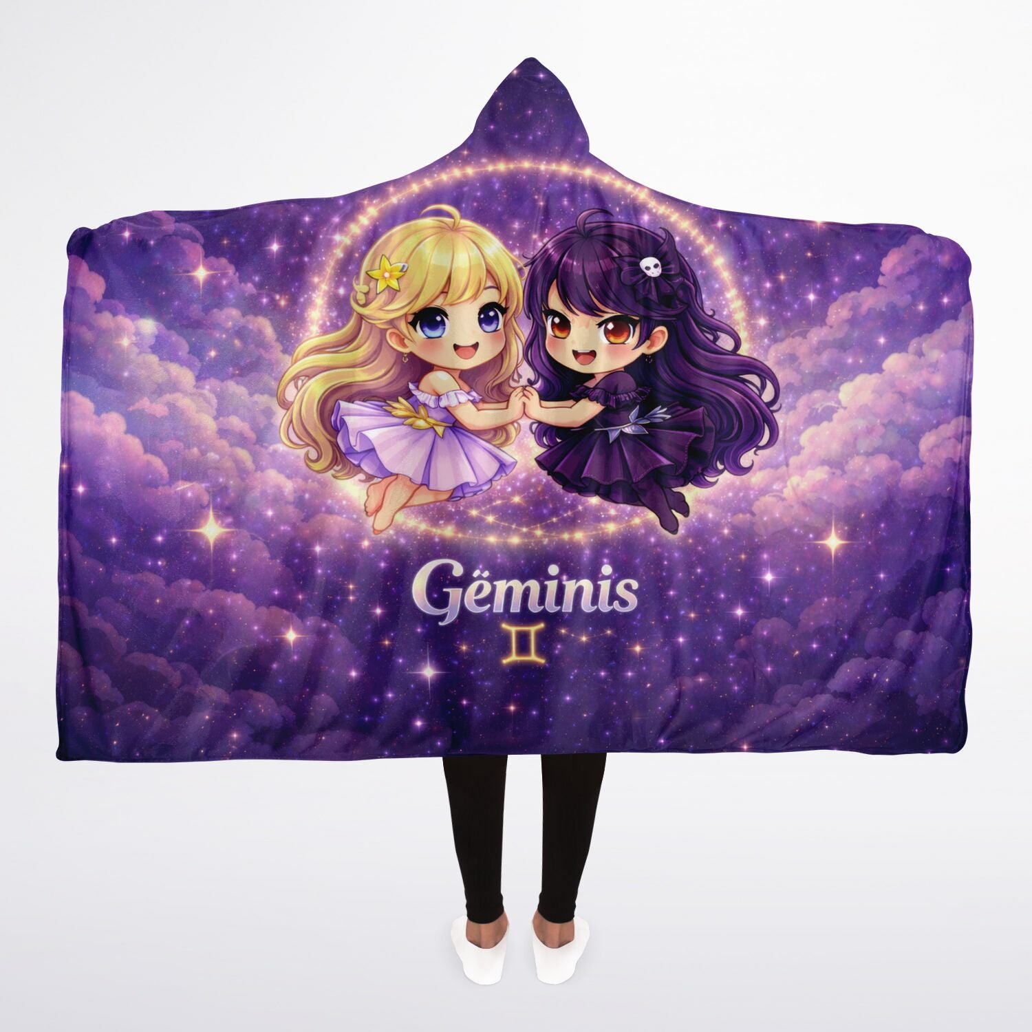Géminis Twin Star Magic Hooded Blanket 45x60 – ultra-soft fleece with celestial twin design