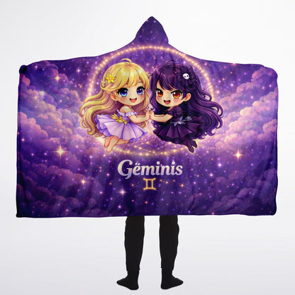 Géminis Twin Star Magic Hooded Blanket 60x80 – cozy sherpa warmth with magical zodiac artwork