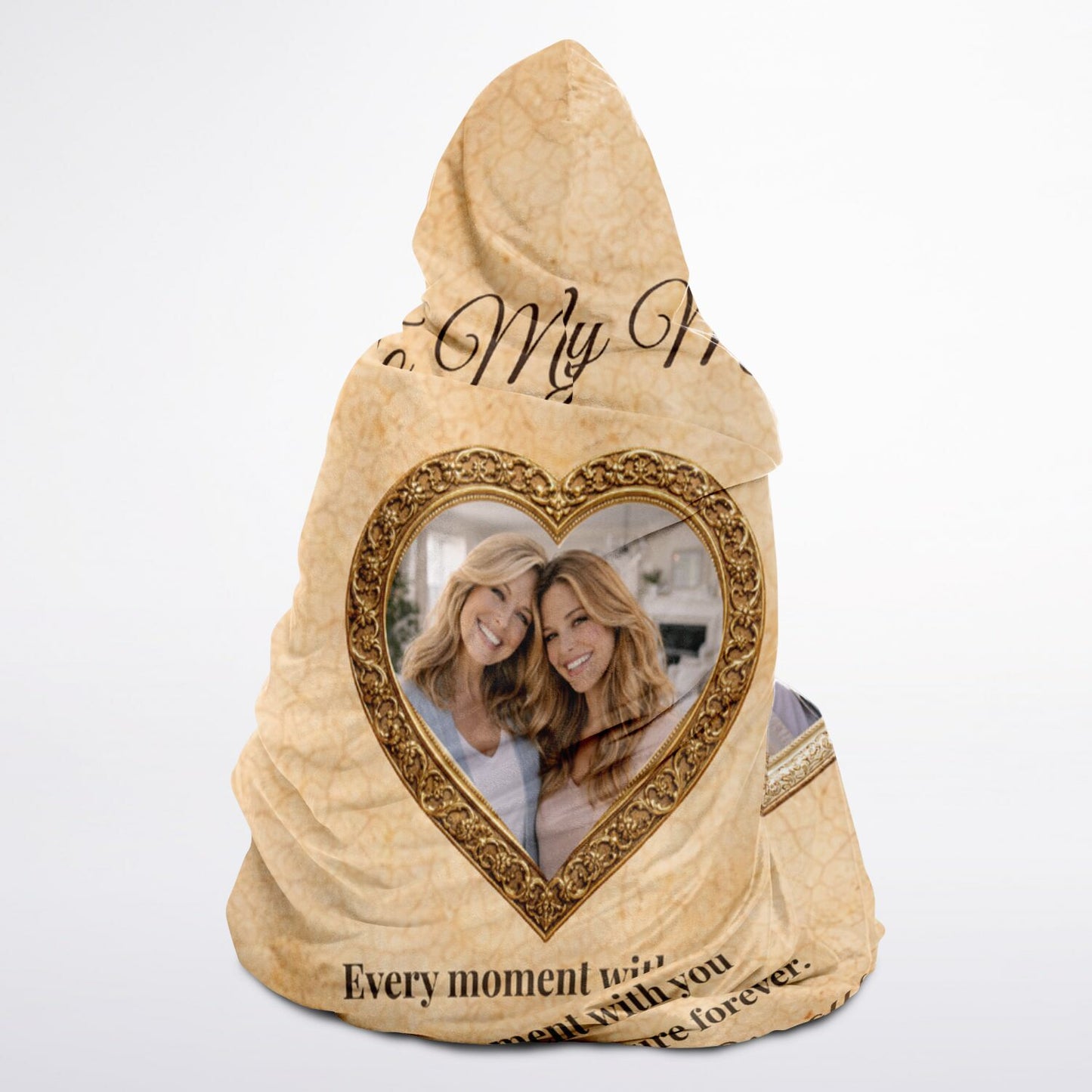 Golden Moments With Mom Hooded Blanket 45x60 – personalized photo blanket with elegant gold frame design for mom warm
