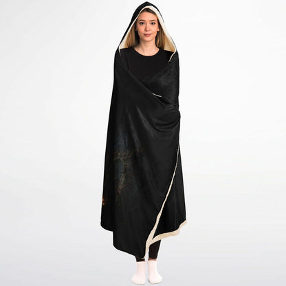 Gothic Skeleton Couple Halloween Hooded Blanket 45x60 – ultra-soft fleece hooded blanket featuring a customizable skeleton couple beneath a full moon super cozy