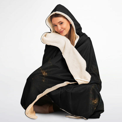 Gothic Skeleton Couple Halloween Hooded Blanket 45x60 – ultra-soft fleece hooded blanket featuring a customizable skeleton couple beneath a full moon, cozy